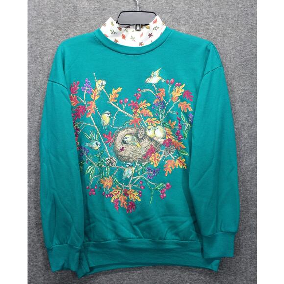 Basic Editions Tops - Vtg Basic Editions Turtleneck Sweatshirt Women's Medium  Birds Fall Granny Core
